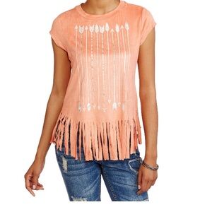 Vegan Suede Fringe Arrow Top